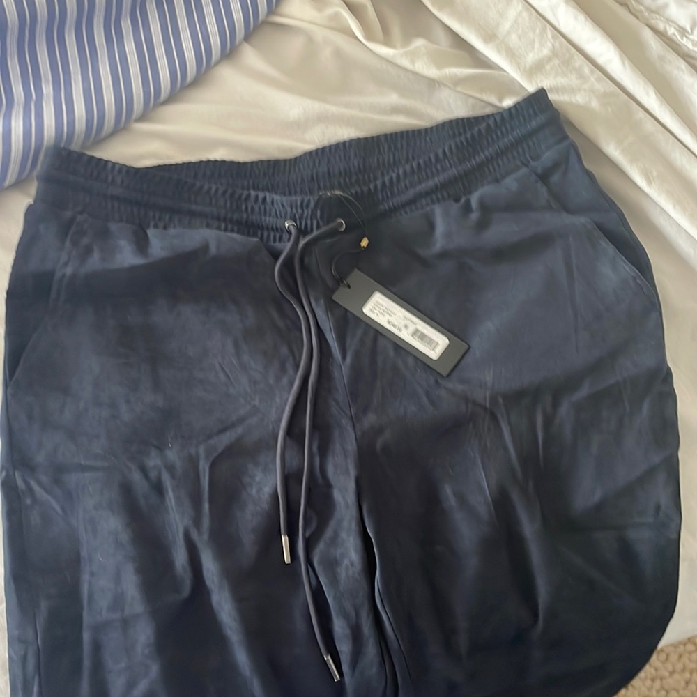 Navy suede “joggers”